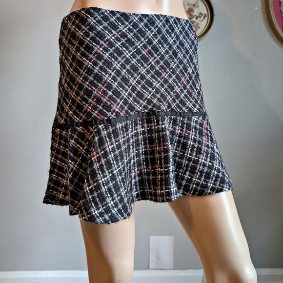 Vintage 90s Y2K First Crush Tweed Mini Skirt Office Siren Plaid Preppy Jrs 5 - Picture 1 of 9